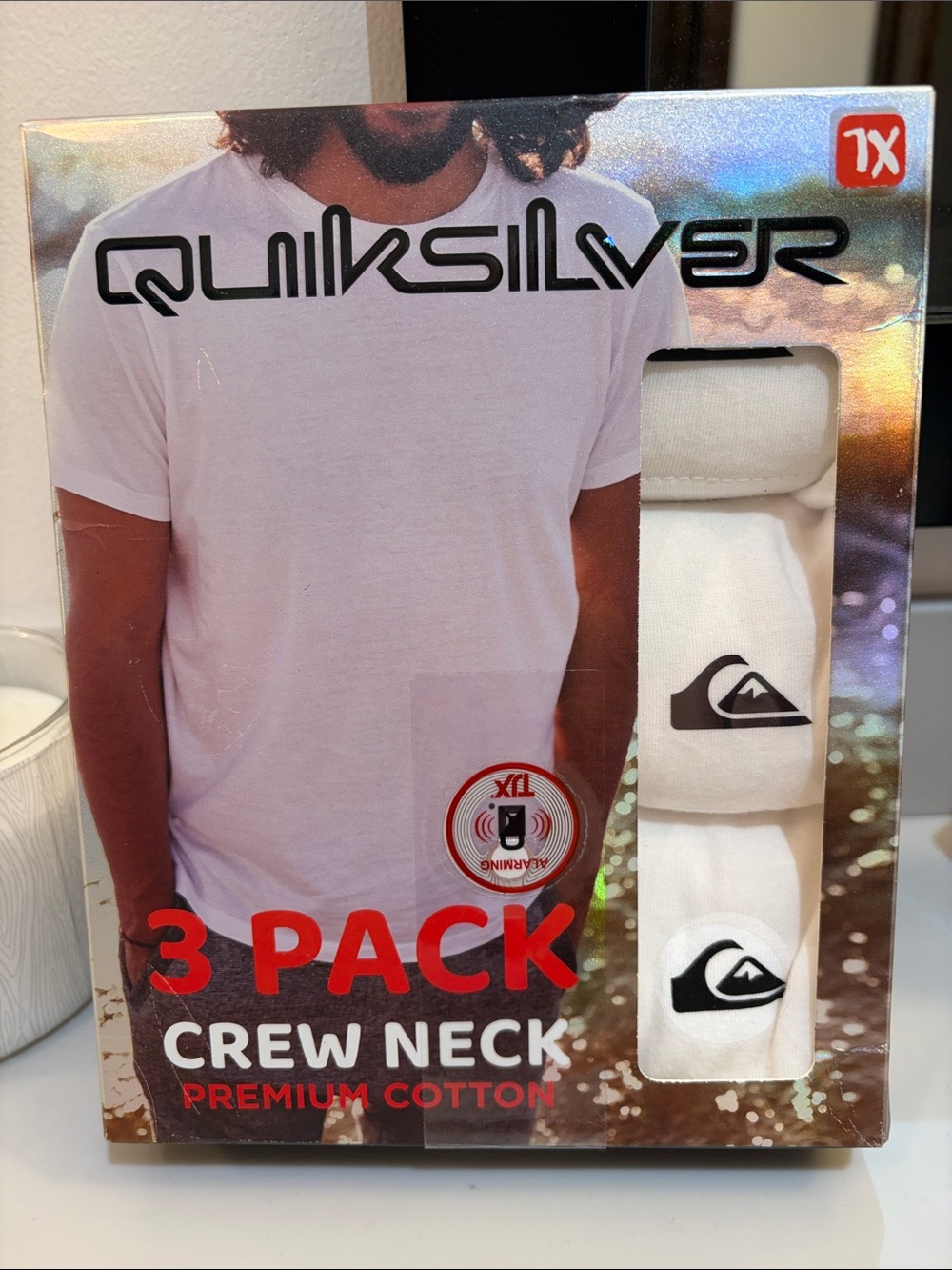 Quiksilver White 3-Pack Crew Neck Tees with Logo